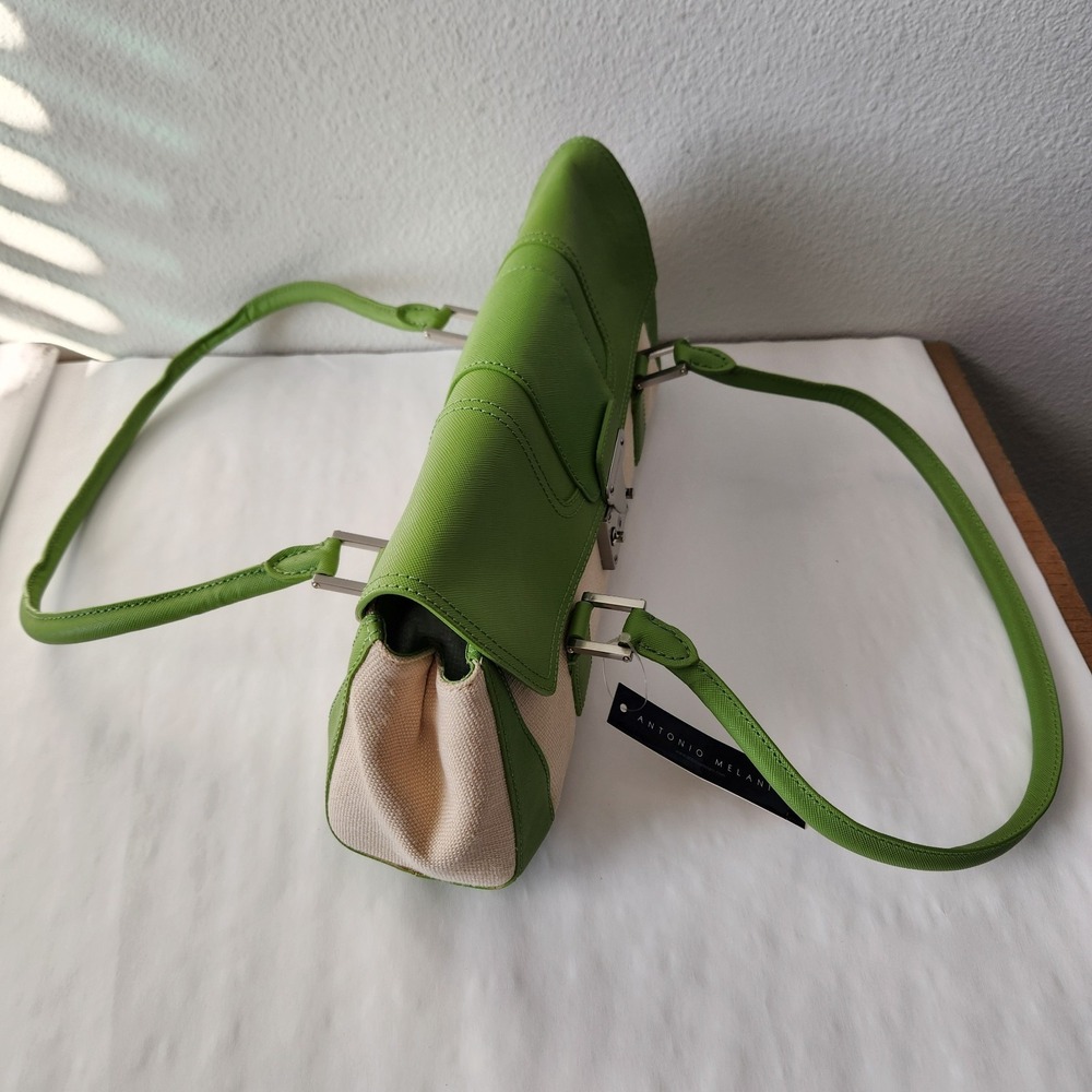 Antonio Melani Women Shoulder Bag Purse Green Ivory Leather Trim Spring Summer - Picture 6 of 16